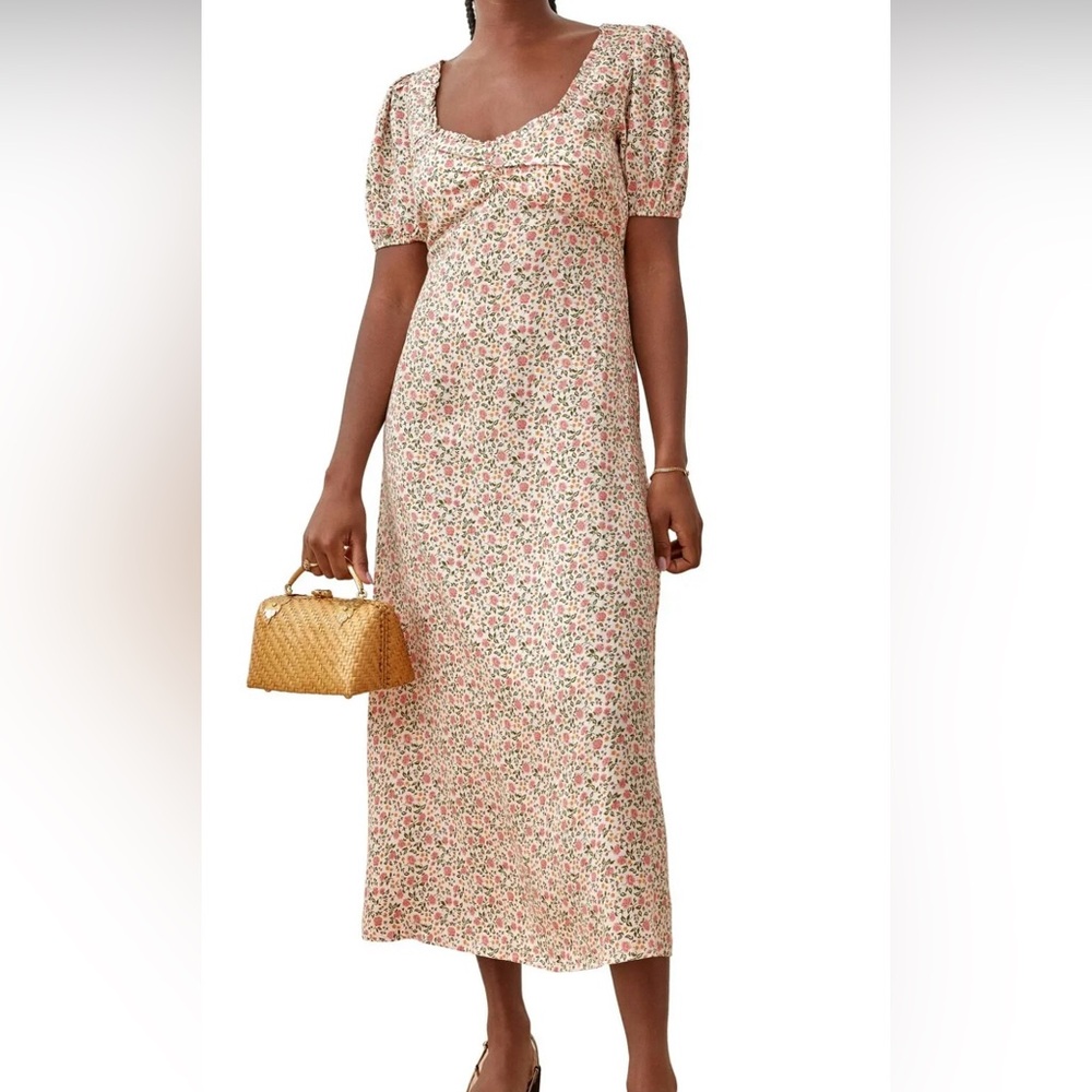 Reformation Floral Midi Dress size L. Notice the sleeves have been surged.